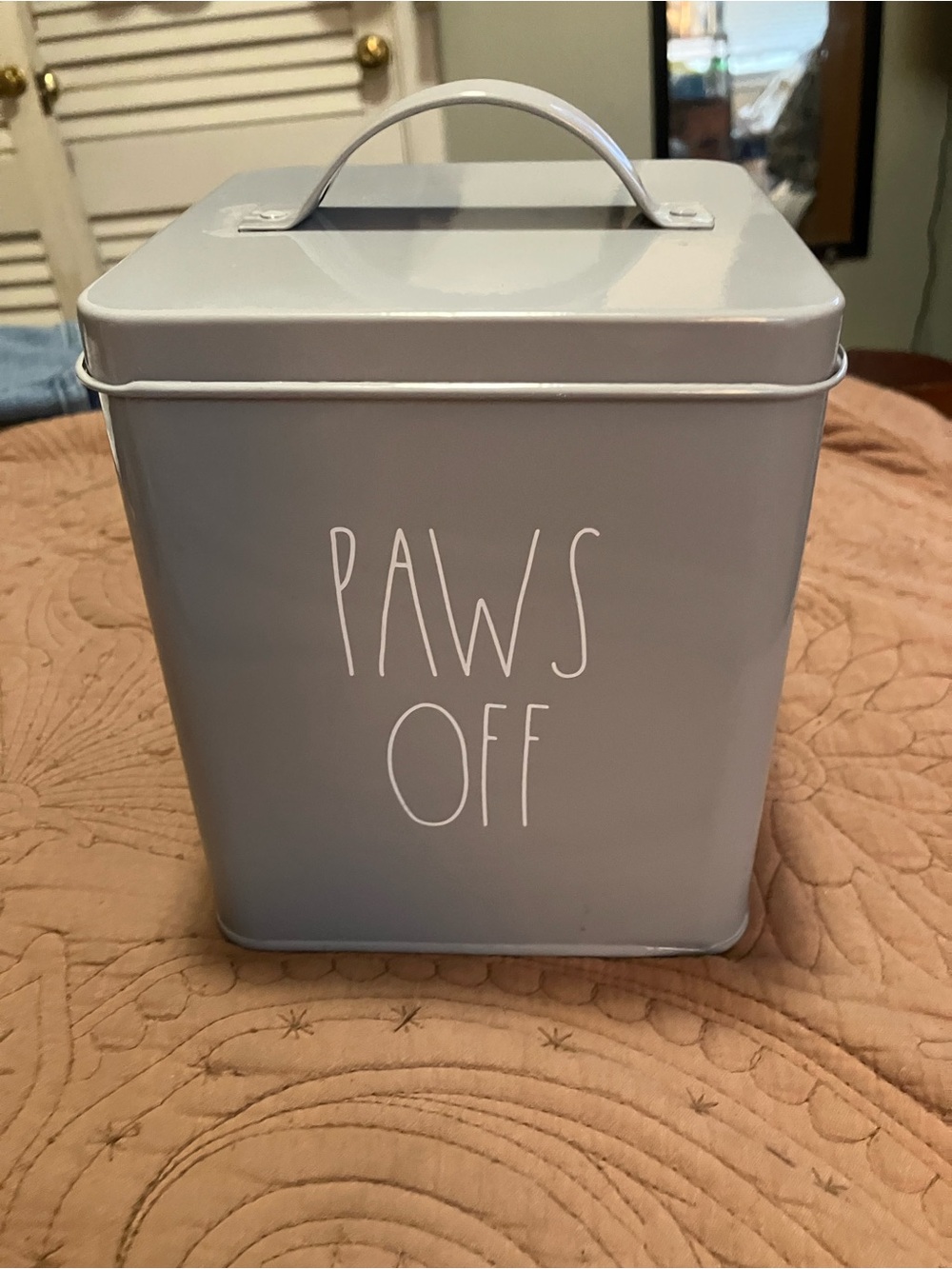Rae Dunn Paws Off Grey Metal Canister